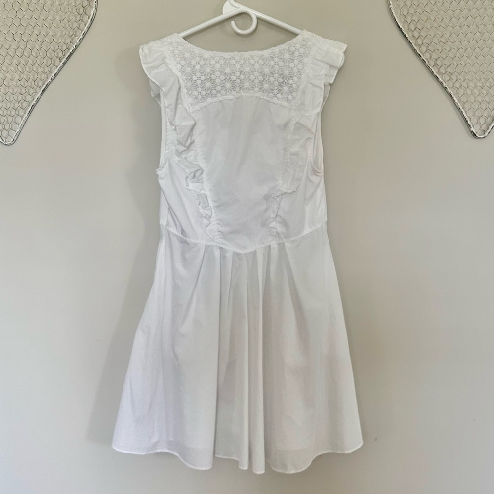 FREE PEOPLE Half Moon Mini Dress Eyelet Crochet Lace Ruffle Feminine Boho | Sz M - Picture 3 of 12